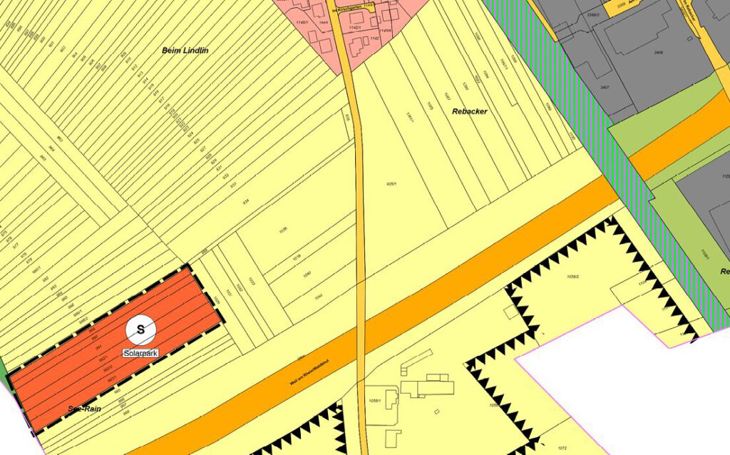 Auszug aus dem Flächennutzungsplan mit Lageplan des Solarparks an der A98 in Eimeldingen