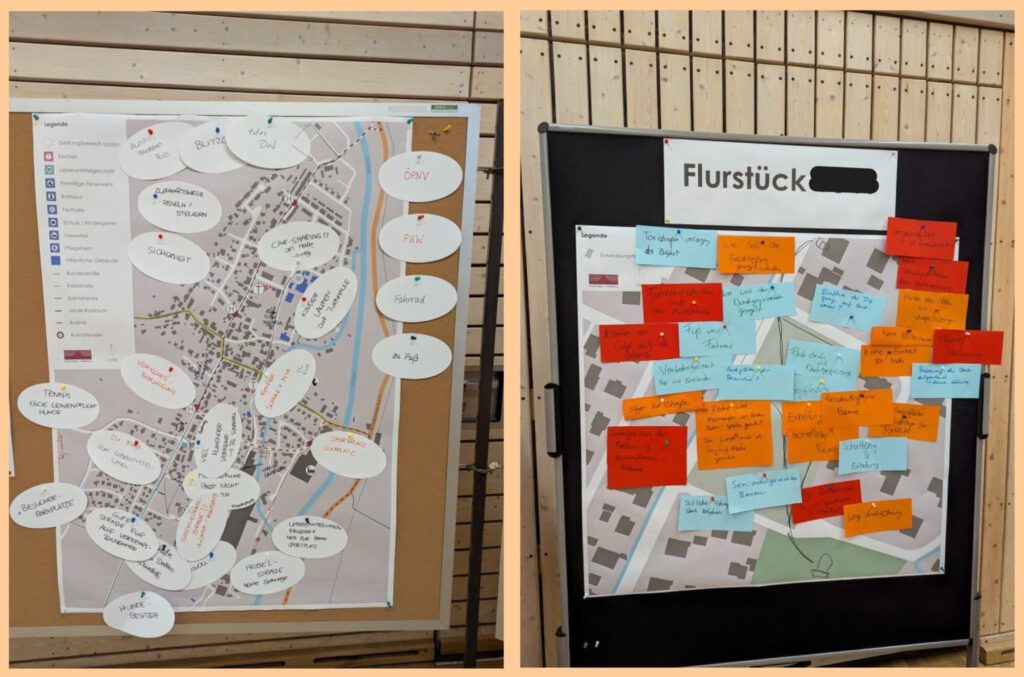 Bilder mit Ideen aus der Öffentlichkeitsveranstaltung zur Frühzeitigen Beteiligung des Bebauungsplans Gern-Dellen 5 in der Gemeinde Hausen im Wiesental