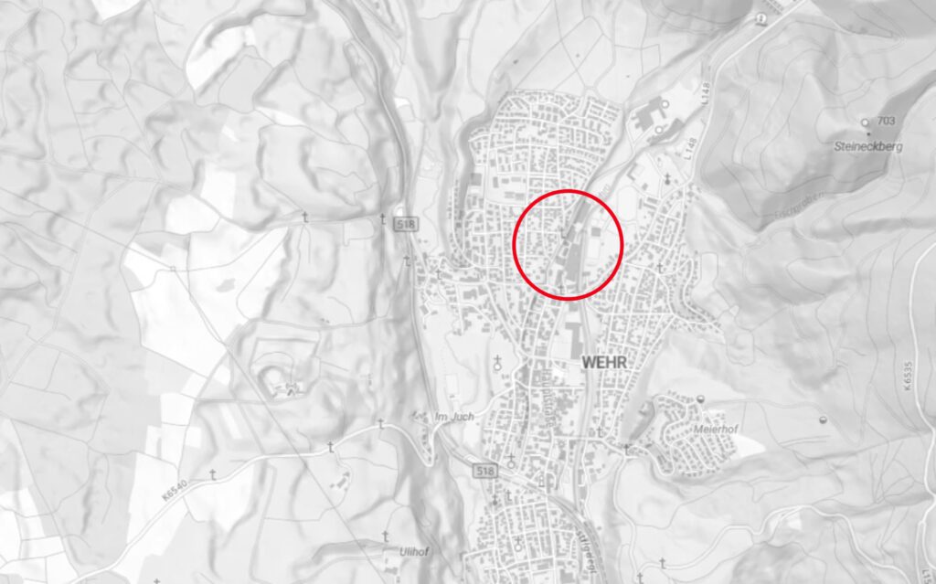 Lage des Bebauungsplans Gewerbezentrum Wehra in Wehr